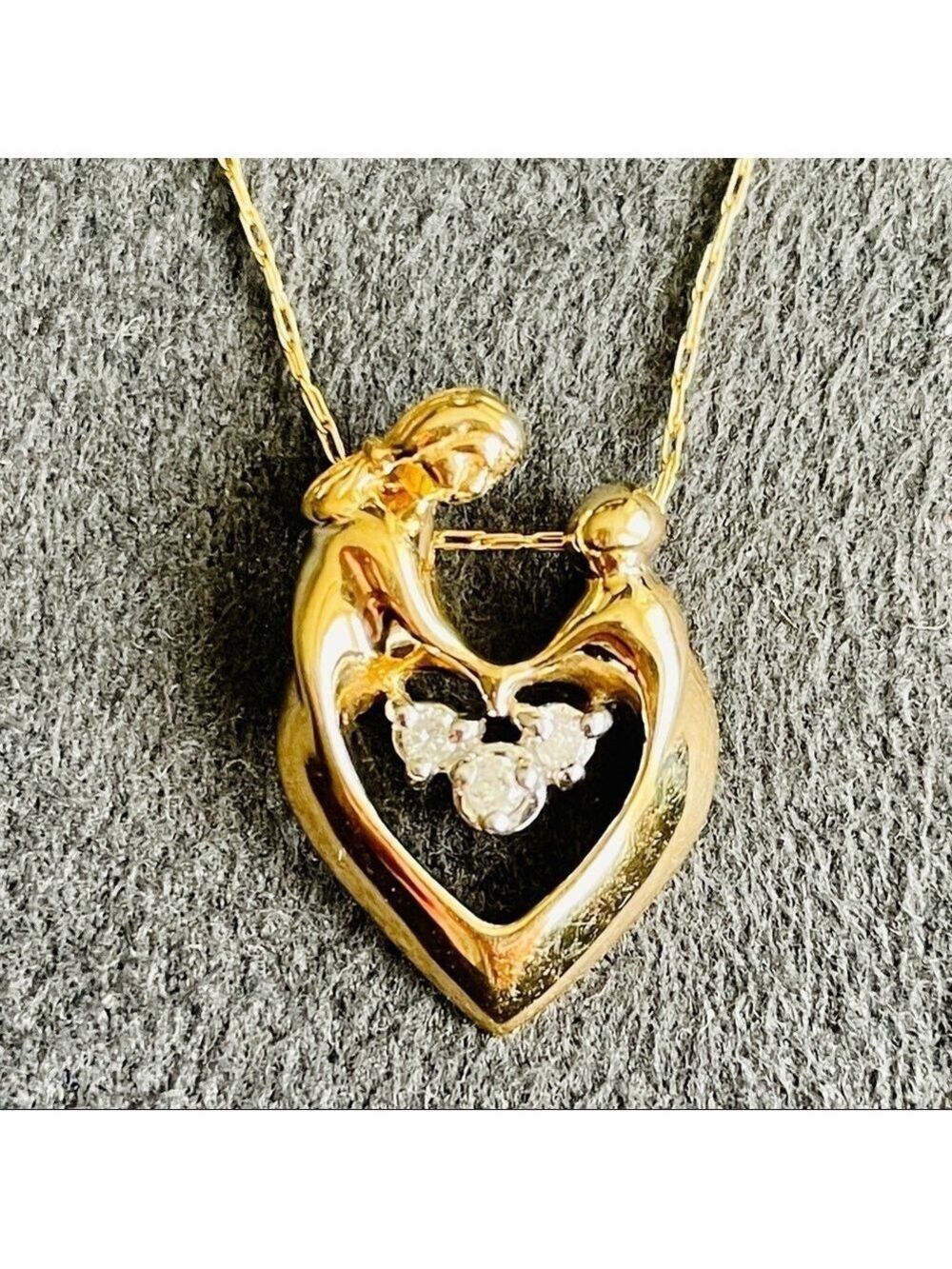 10K Gold Natural Diamond Mother And Child Pendant Necklace GTR Signed
